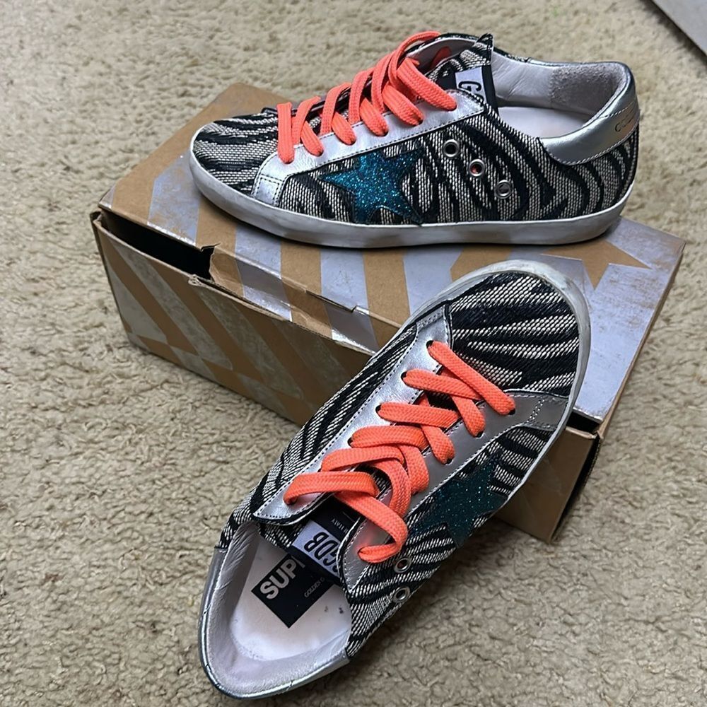 Golden Goose Ggdb Superstar Animalier Canvas Petrol Glitter Superstar Sneaker